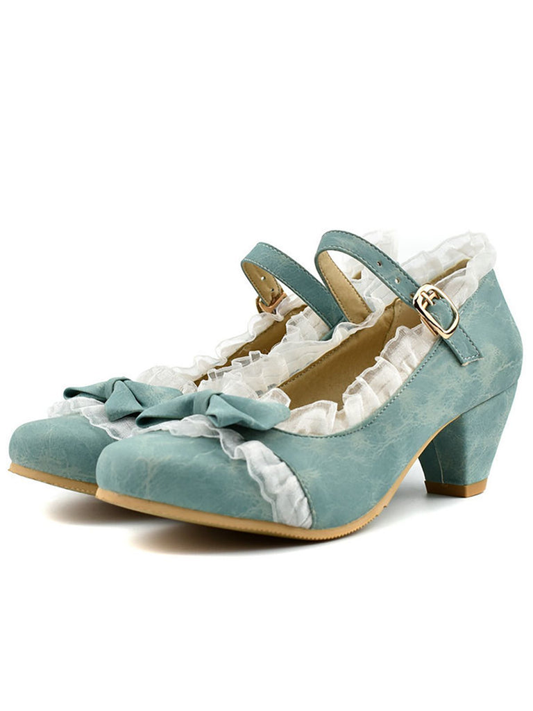 Chaussures Vintage avec Dentelle et Nœud Papillon Abricot