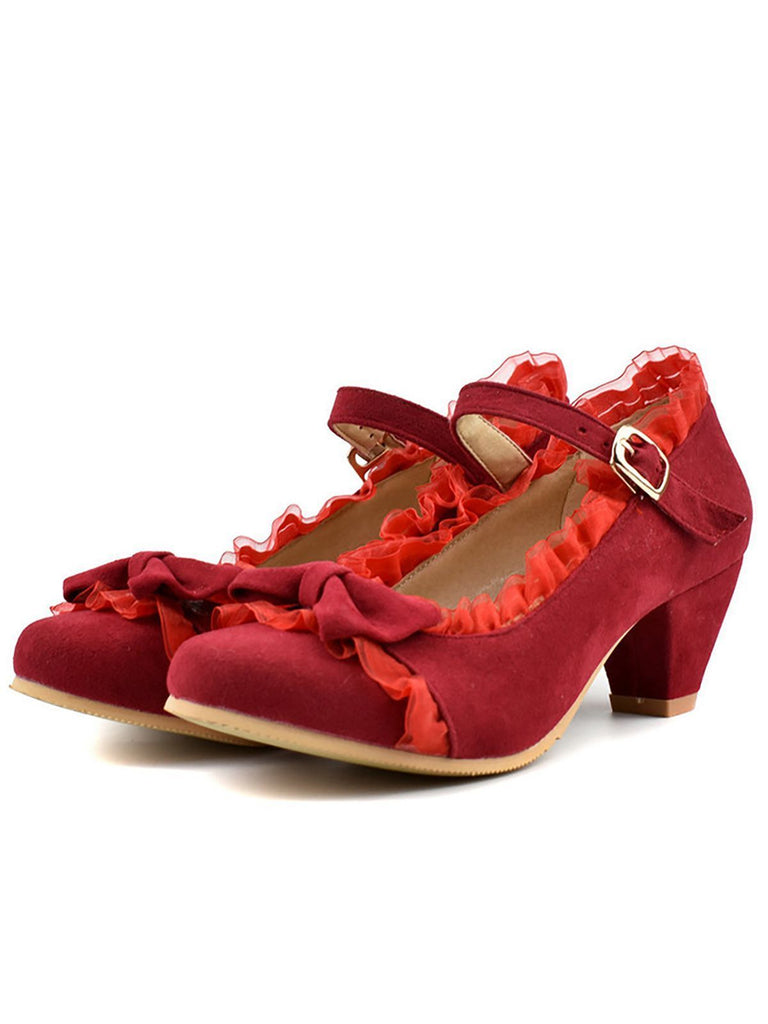 Chaussures Vintage avec Dentelle et Nœud Papillon Bleu