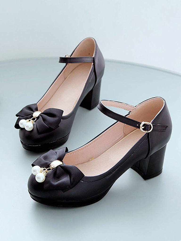 Chaussures Mary Jane Vintage avec Nœud Papillon Noir