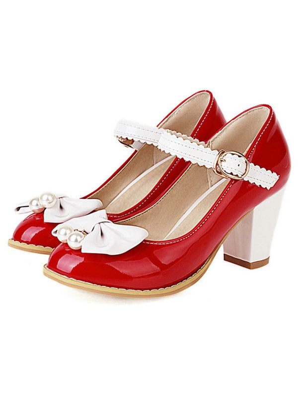 Chaussures Vintage Mary Jane Bowknot à Talons Épais