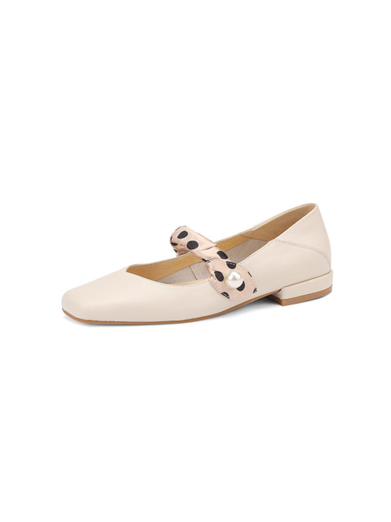 Chaussures rétro en cuir à brides à pois