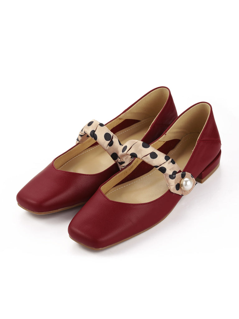 Chaussures rétro en cuir à brides à pois