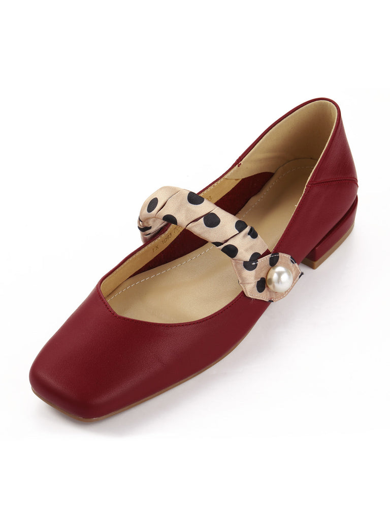 Chaussures rétro en cuir à brides à pois