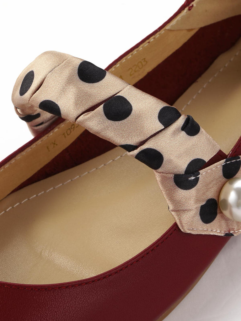 Chaussures rétro en cuir à brides à pois