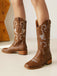 Bottes longues compensées en cuir brodé vintage