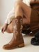 Bottes longues compensées en cuir brodé vintage