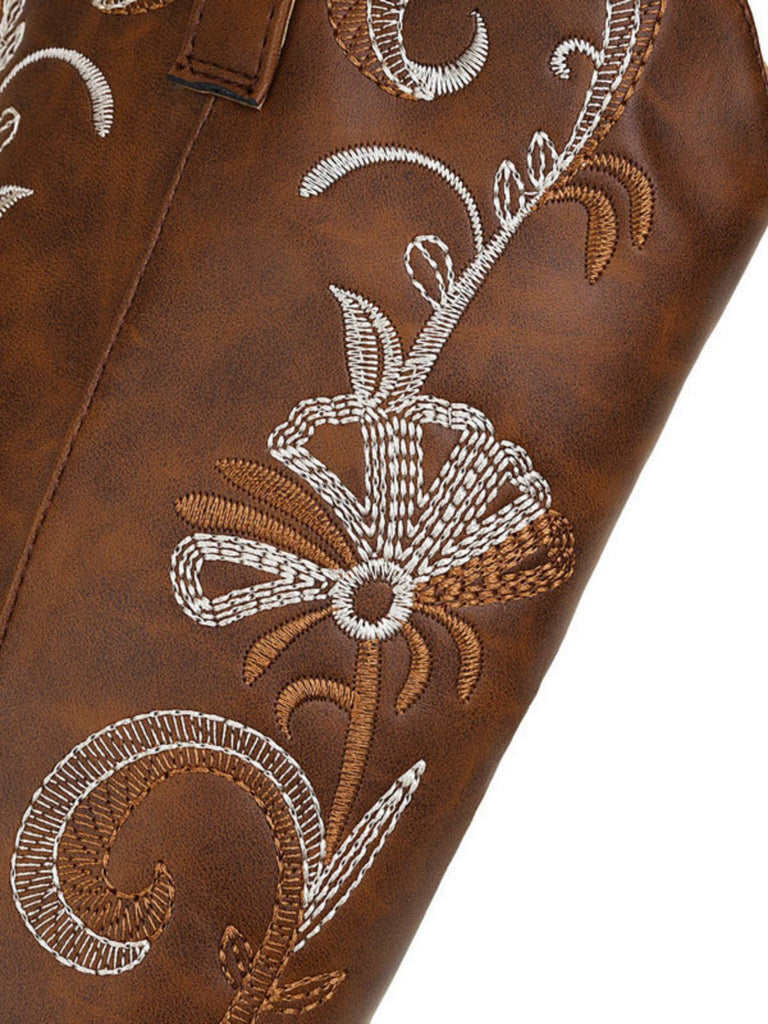Bottes longues compensées en cuir brodé vintage