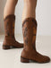 Bottes à talons compensées longs en cuir uni rétro