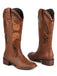 Bottes à talons compensées longs en cuir uni rétro