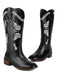 Bottes à talons compensées longs en cuir uni rétro