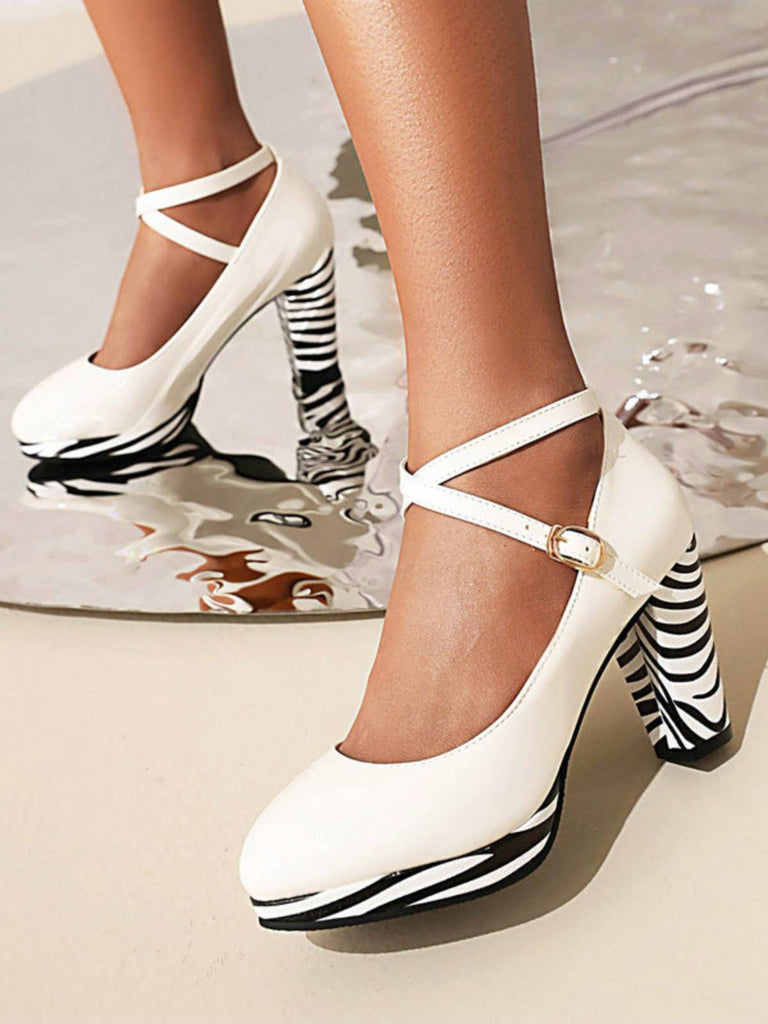 Chaussures à talons hauts épaisses à bride croisée Zebra