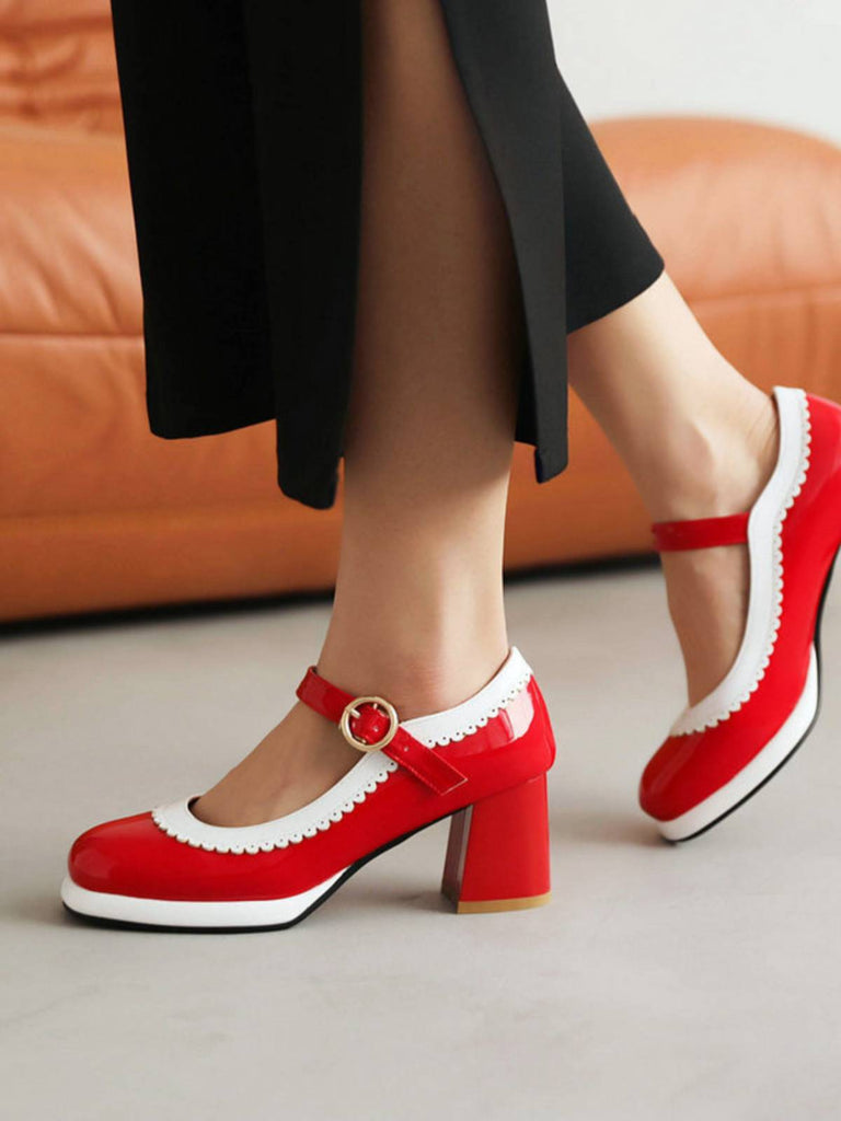 Mary Jane Patchwork Chaussures à talons hauts