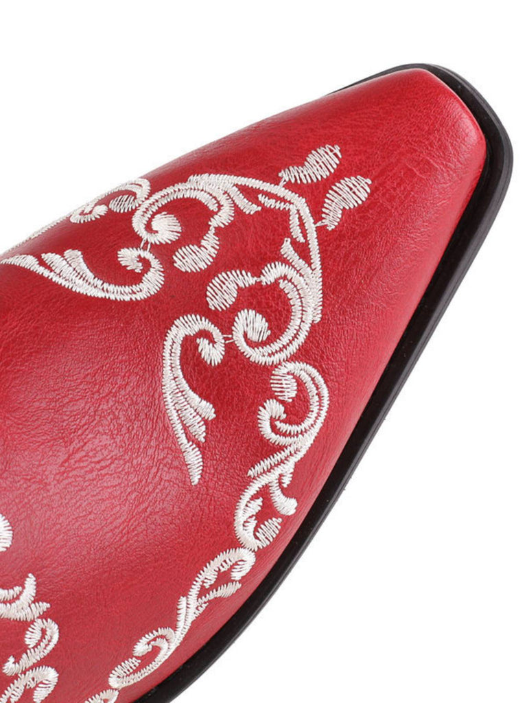 Bottes à talons épais pointus avec broderie squelette