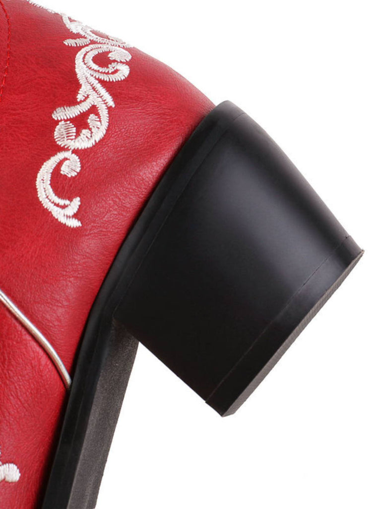 Bottes à talons épais pointus avec broderie squelette