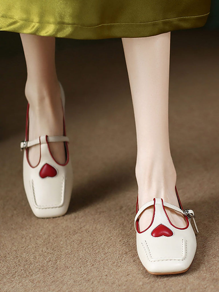 Chaussures à talons épais à bouche peu profonde carrée rétro