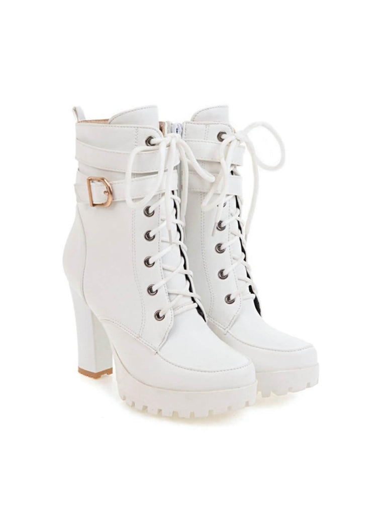 Bottes Martin en cuir à talons hauts et épais