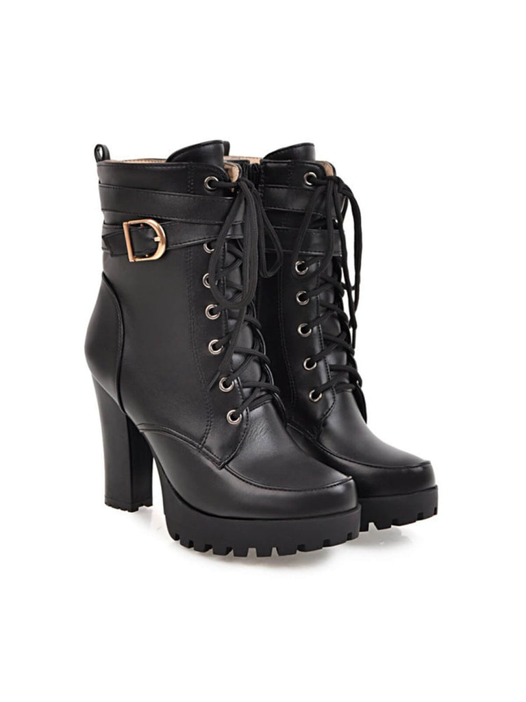 Bottes Martin en cuir à talons hauts et épais