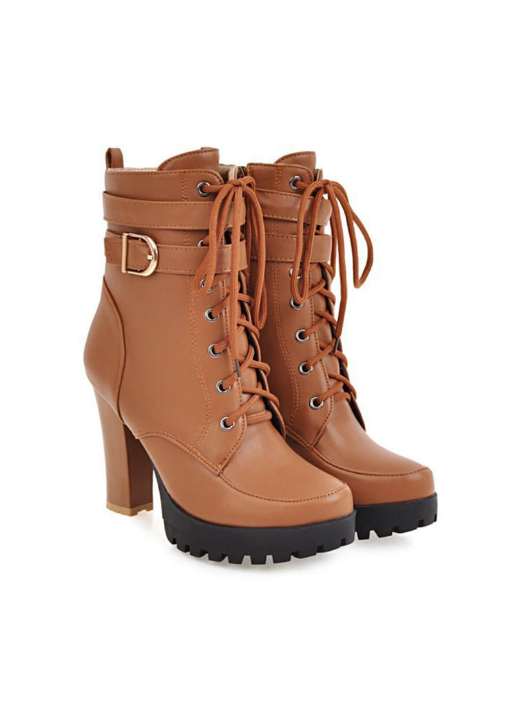 Bottes Martin en cuir à talons hauts et épais