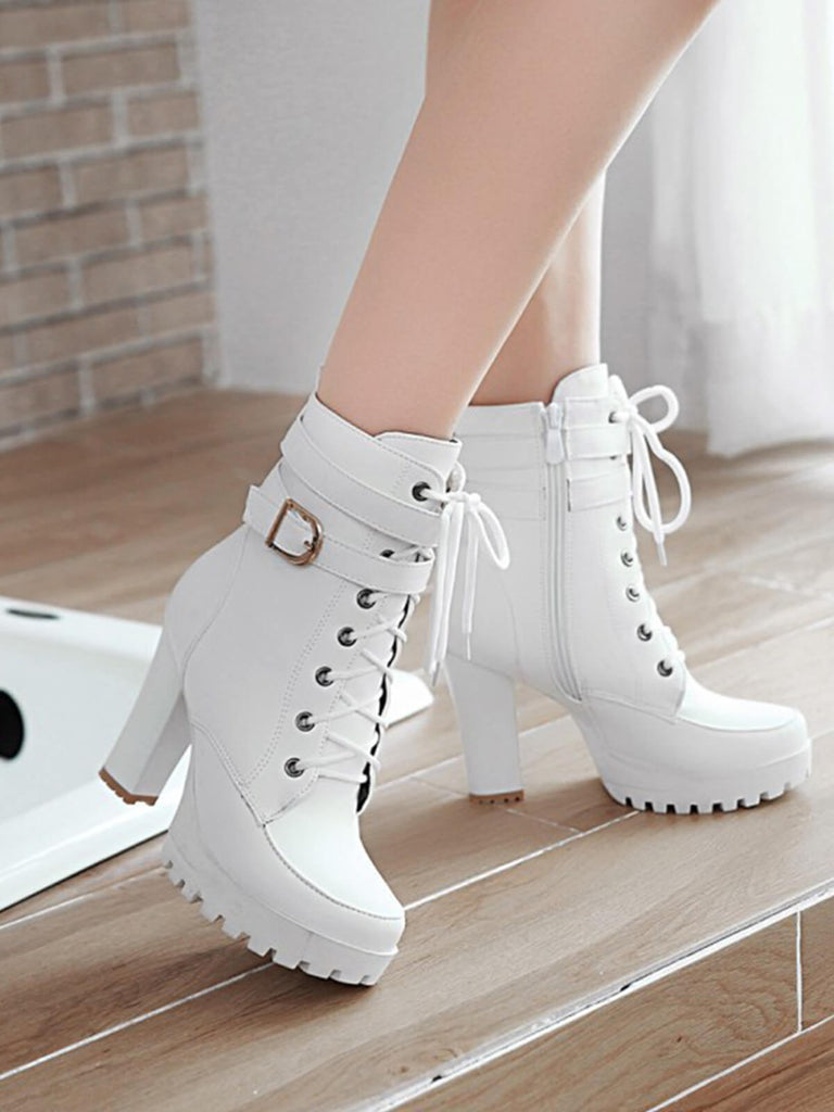 Bottes Martin en cuir à talons hauts et épais