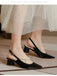 Chaussures à talons épais noires à talons ouverts et perles rétro
