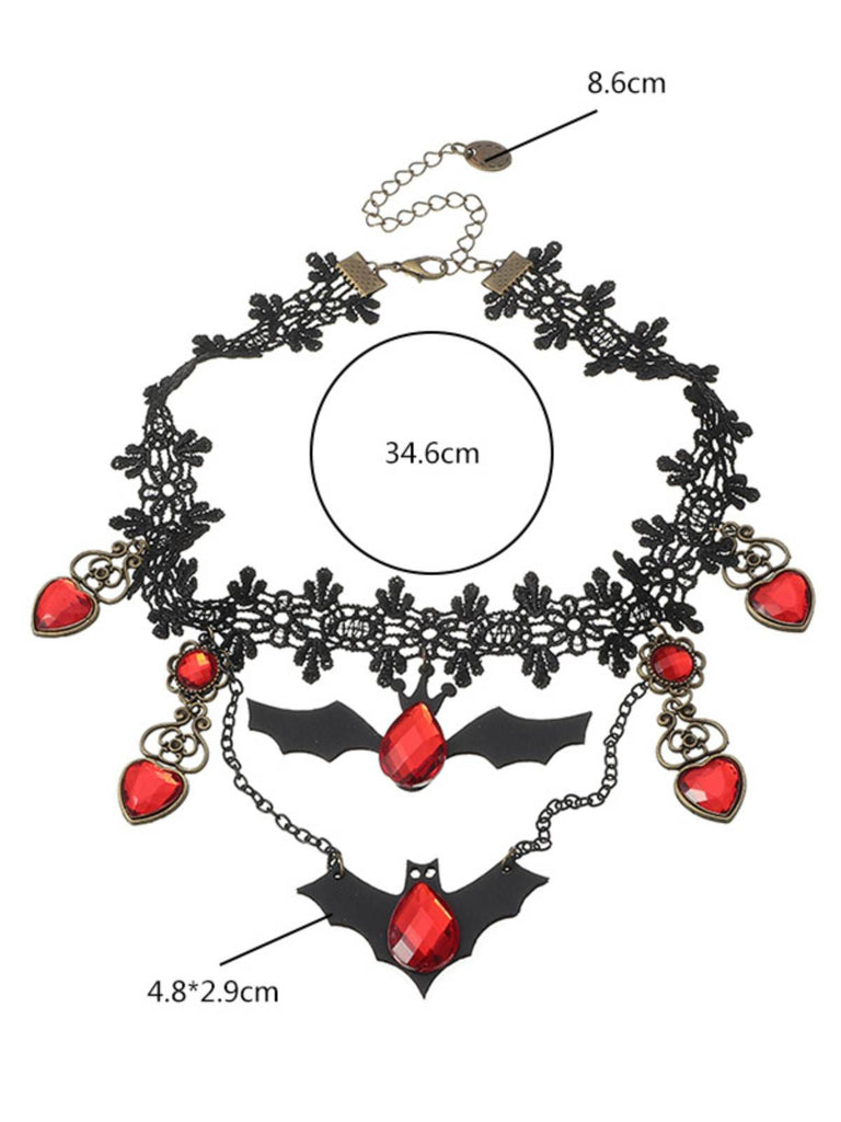 Collier chauve-souris en dentelle d'Halloween rétro