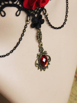 Collier de dentelle de fleur de rose 3D d'Halloween