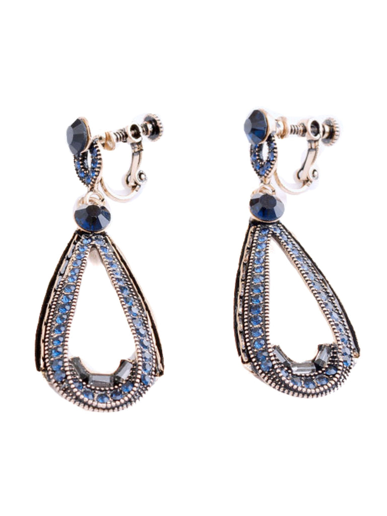 Boucles d'oreilles pendantes creuses en strass bleu