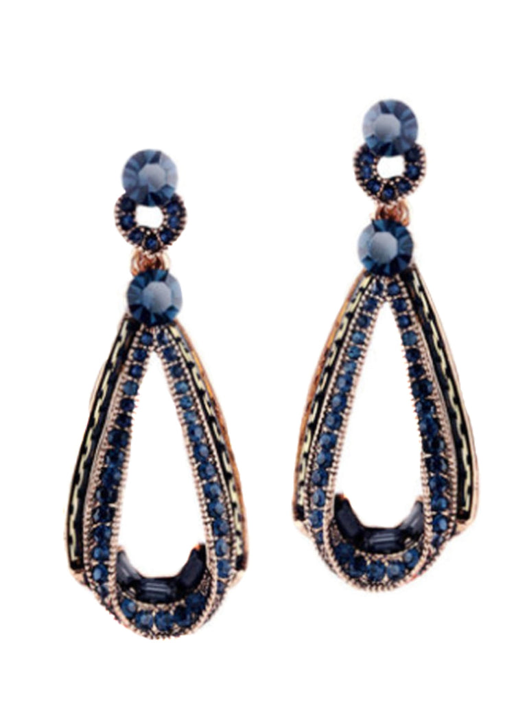 Boucles d'oreilles pendantes creuses en strass bleu