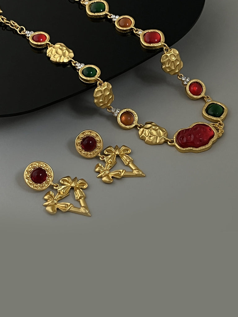 2PCS Boucles d'oreilles et collier en alliage doré