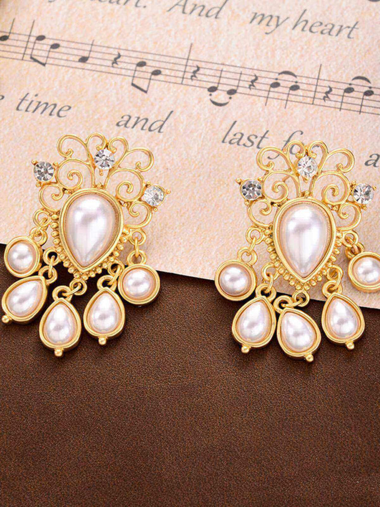 Boucles d'Oreilles Luxueuses Strass Perle Blanche