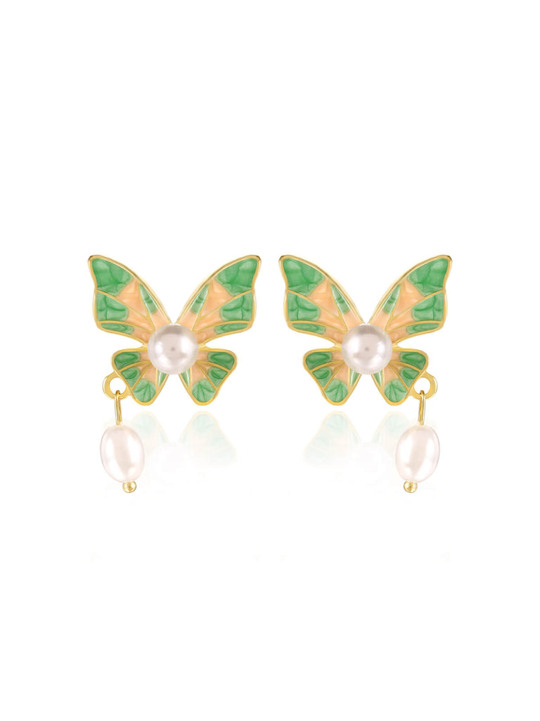 Boucles d'oreilles perle papillon vert rétro
