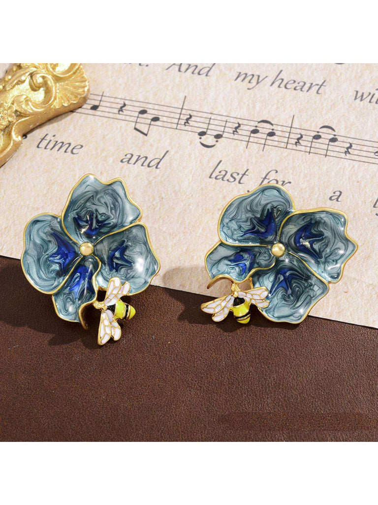 Boucle d'oreille fleur d'abeille peinte rétro