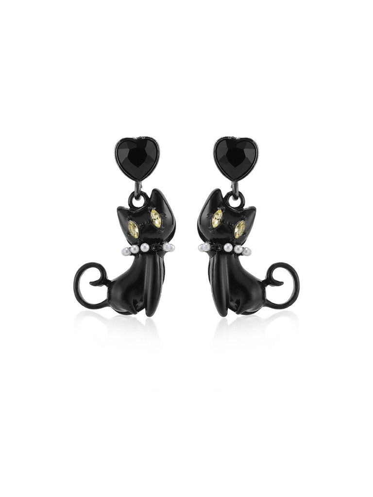 Boucles d'Oreilles Clous d'Halloween Chat Vintage