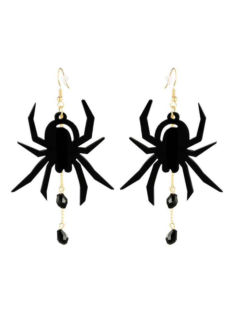 Boucles d'oreilles pendantes araignée noire d'Halloween