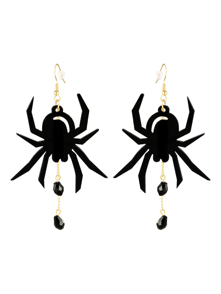 Boucles d'oreilles pendantes araignée noire d'Halloween