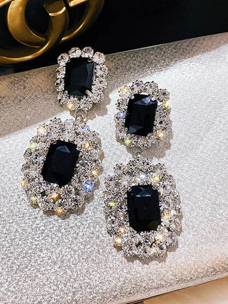 Boucles d'oreilles pendantes vintage en strass noir
