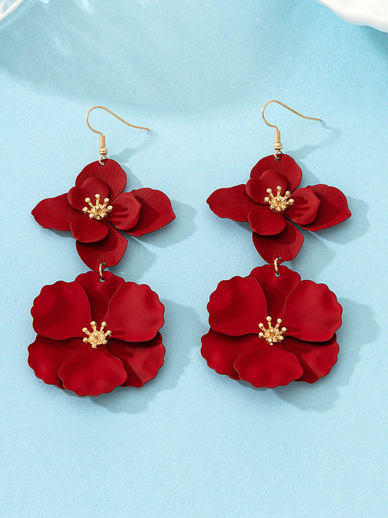 Boucles d’oreilles pendantes florales à pétales rouges vintage