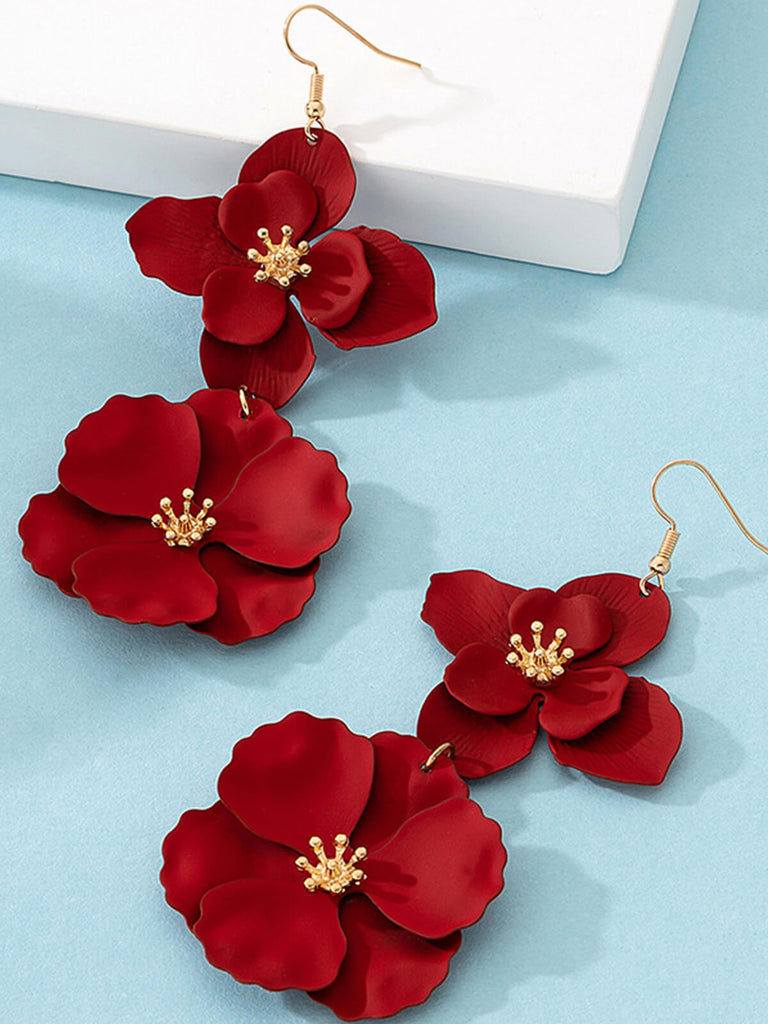 Boucles d’oreilles pendantes florales à pétales rouges vintage