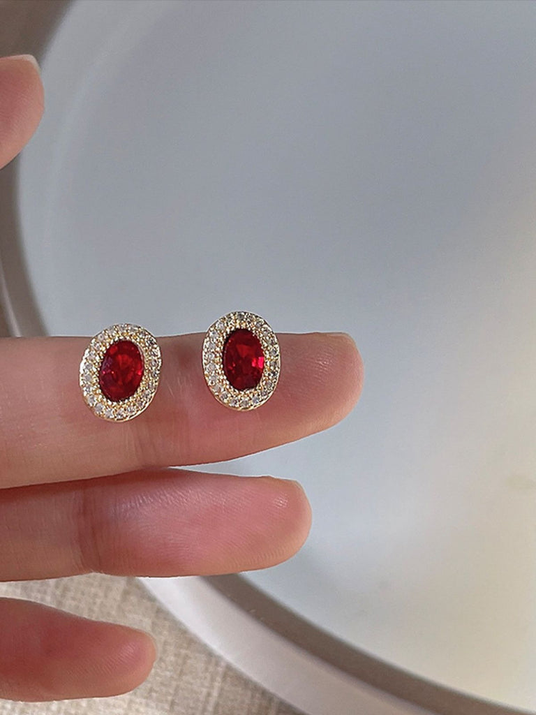 Boucles d'oreilles diamant en cristal ovale vintage rouge