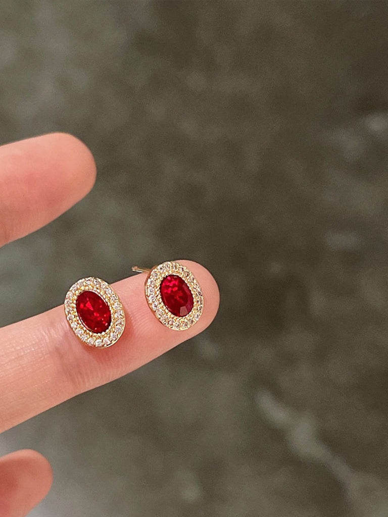 Boucles d'oreilles diamant en cristal ovale vintage rouge