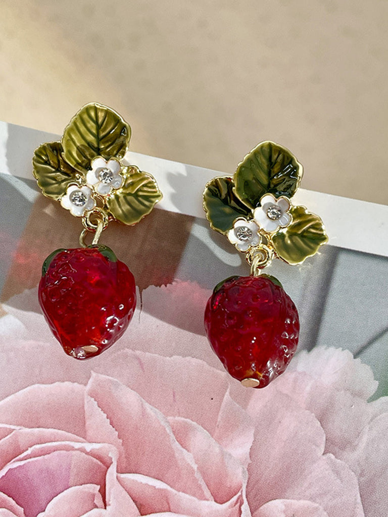 Boucles d'oreilles pendantes rétro en forme de fraise et strass