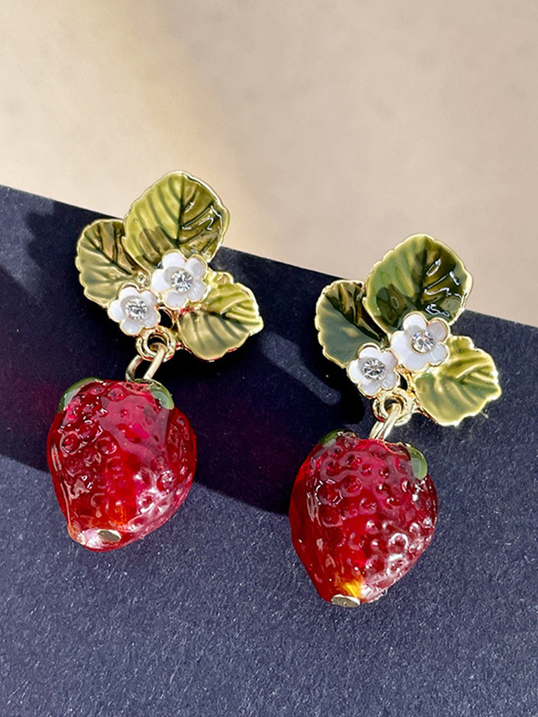 Boucles d'oreilles pendantes rétro en forme de fraise et strass