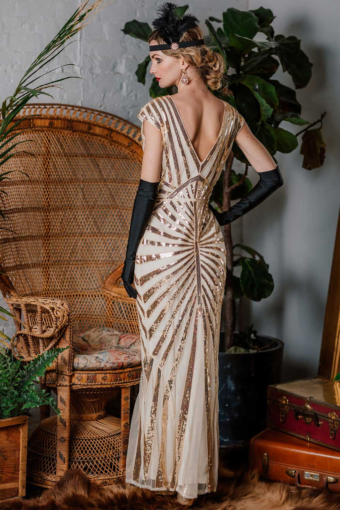 [Produits en Liquidation] Robe Charleston Vintage Année 20 Gatsby Maxi à Paillettes Déco Nœud Papillon
