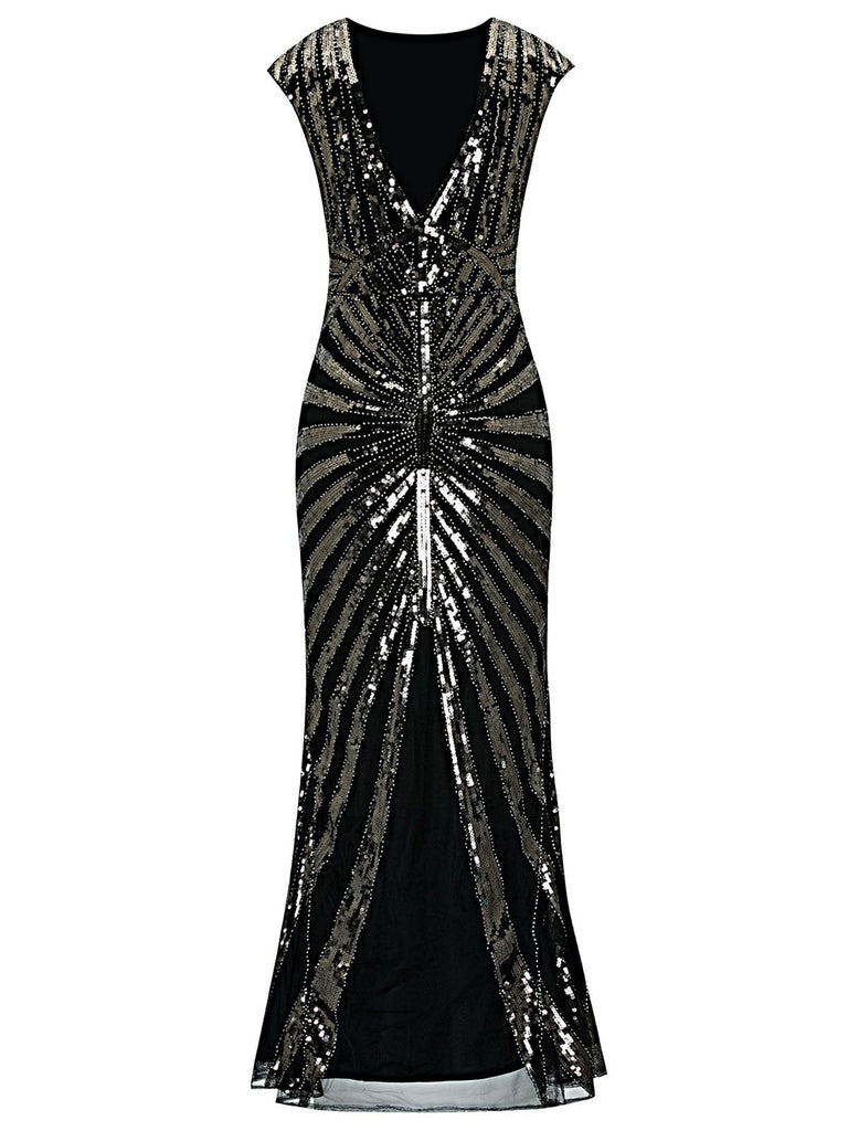 Robe Charleston Vintage Année 20 Gatsby Maxi à Paillettes Déco Nœud Papillon