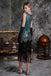Robe Charleston Vintage Verte Année 20 à Franges Gatsby avec Perles Chic