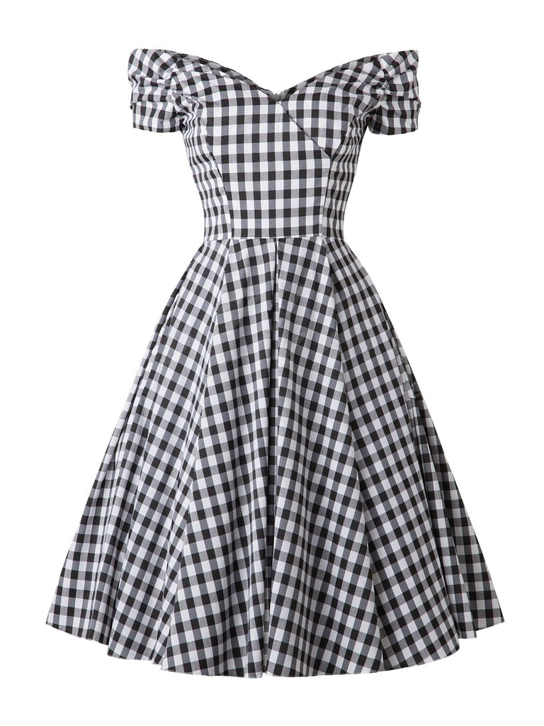 Robe Swing Vintage Année 50 Noire à Carreaux Grande Taille Soirée