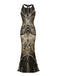 Robe Charleston Longue Vintage Année 20 Paillettes Dos Or Soirée Cocktail
