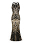Robe Charleston Longue Vintage Année 20 Paillettes Dos Or Soirée Cocktail