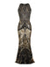 Robe Charleston Longue Vintage Année 20 Paillettes Dos Or Soirée Cocktail