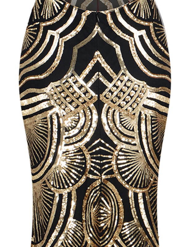 Robe Charleston Longue Vintage Année 20 Paillettes Dos Or Soirée Cocktail